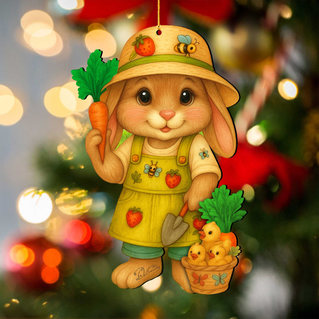 Gardener Bunny Easter Wooden Ornament – Handcrafted Wooden Americana Easter Décor by G. Debrekht - 8652862