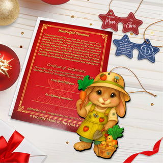 Gardener Bunny Easter Wooden Ornament – Handcrafted Wooden Americana Easter Décor by G. Debrekht - 8652862