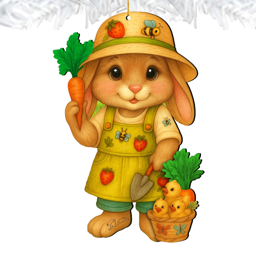 Gardener Bunny Easter Wooden Ornament – Handcrafted Wooden Americana Easter Décor by G. Debrekht - 8652862