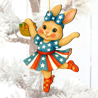 Patriotic Dancing Bunny Easter Wooden Ornament – Handcrafted Wooden Americana Easter Décor by G. Debrekht - 8652863