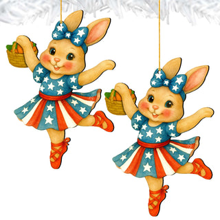 Patriotic Dancing Bunny Easter Wooden Ornament – Handcrafted Wooden Americana Easter Décor by G. Debrekht - 8652863