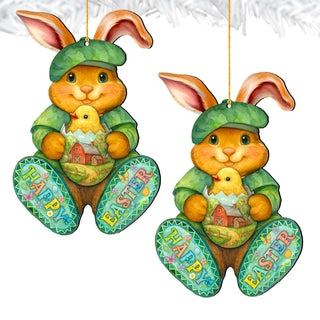 Happy Easter Bunny Ornament with Chick – Handcrafted Wooden Easter Décor by G. Debrekht - 8652864