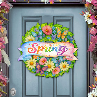 Spring Floral Wreath Door Hanger – Handcrafted Wooden Spring Door Décor by G. Debrekht - 8652866H