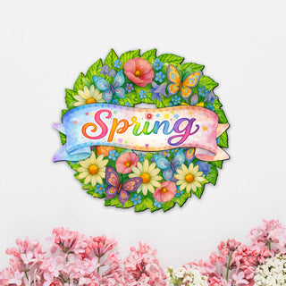 Spring Floral Wreath Door Hanger – Handcrafted Wooden Spring Door Décor by G. Debrekht - 8652866H