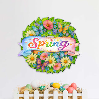 Spring Floral Wreath Door Hanger – Handcrafted Wooden Spring Door Décor by G. Debrekht - 8652866H