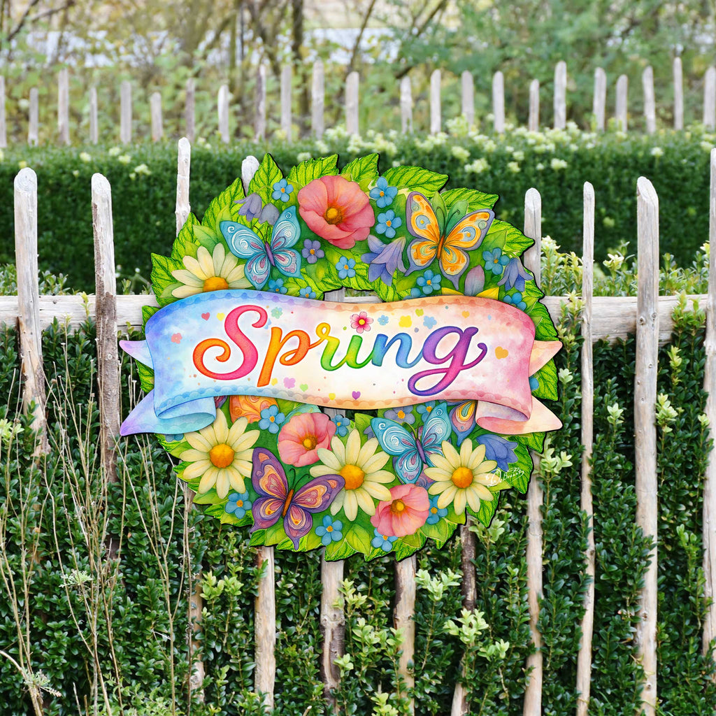 Spring Floral Wreath Door Hanger – Handcrafted Wooden Spring Door Décor by G. Debrekht - 8652866H