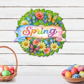 Spring Floral Wreath Door Hanger – Handcrafted Wooden Spring Door Décor by G. Debrekht - 8652866H