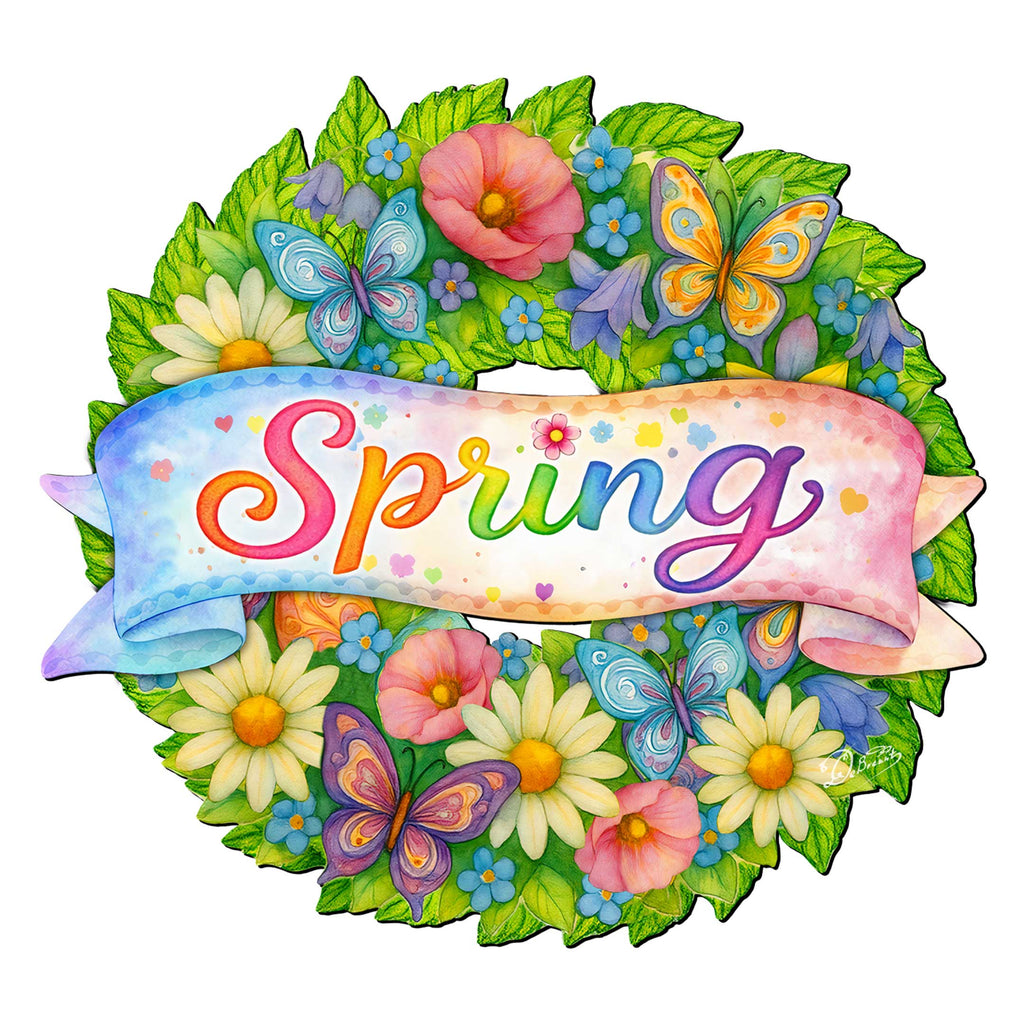 Spring Floral Wreath Door Hanger – Handcrafted Wooden Spring Door Décor by G. Debrekht - 8652866H