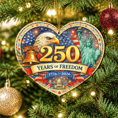 250 Years of Freedom Wooden Ornament – Patriotic USA Christmas Ornament 1776–2026 by G. DeBrekht - American Patriotic Decor – 8652873