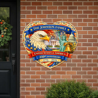 Personalized 250 Years of Freedom Door Hanger – Custom Family Name Patriotic Wall Decor 1776–2026 – 8652874H