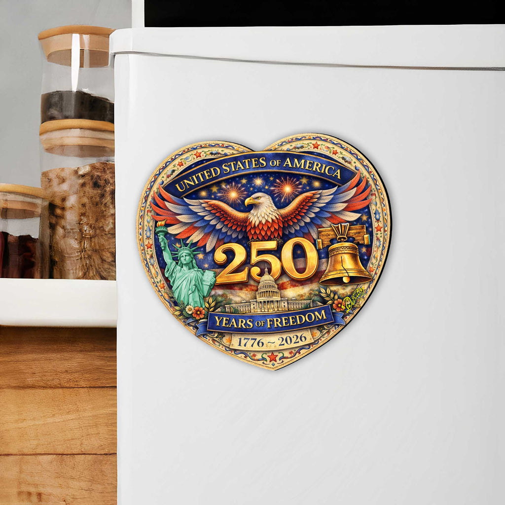 Patriotic 250 Years of Freedom Heart Eco Wood Magnets Set of 6 by G. Debrekht - 8652875G-S6
