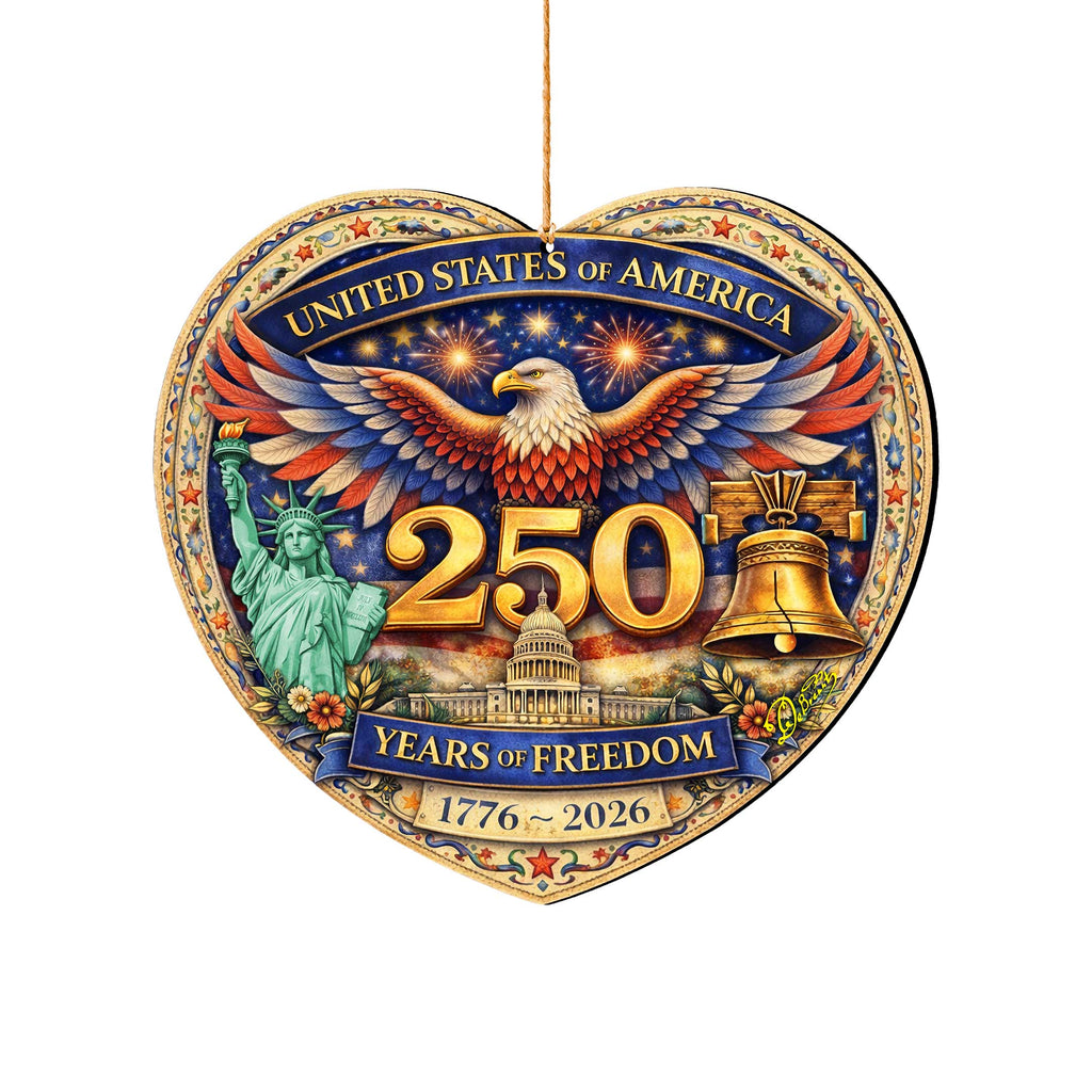 USA 250 Years of Freedom Wooden Ornament – Patriotic Eagle Christmas Ornament 1776–2026 by G. DeBrekht - American Patriotic Decor – 8652875