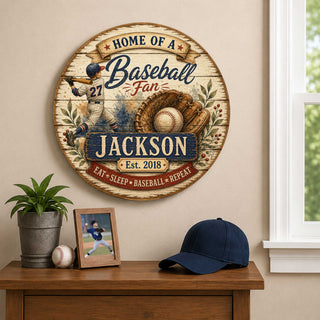 Personalized Baseball Fan Wall Decor – Custom Baseball Name Sign – 19x19 Rustic Sports Wall Art by G.Debrekht - 8652877H