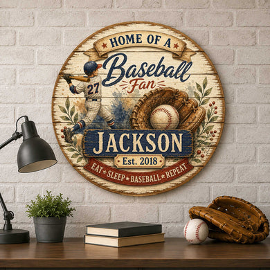 Personalized Baseball Fan Wall Decor – Custom Baseball Name Sign – 19x19 Rustic Sports Wall Art by G.Debrekht - 8652877H