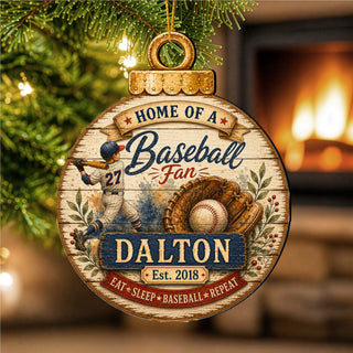 Personalized Baseball Ornament – Custom Baseball Fan Christmas Ornament – Rustic Sports Tree Decor by G. Debrekht - 8652877