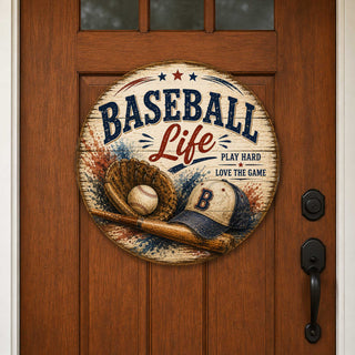 Baseball Life Wall Decor – Rustic Baseball Sports Sign – 19x19 Round Wall Art by G.Debrekht - 8652878H