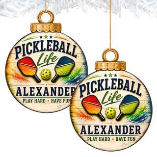 Personalized Pickleball Ornament – Custom Pickleball Christmas Ornament – Rustic Sports Tree Decor by G. Debrekht - 8652879