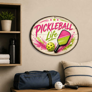 Pickleball Life Wall Decor – Rustic Pickleball Sports Sign – 19x19 Round Wall Art by G. Debrekht - 8652880H
