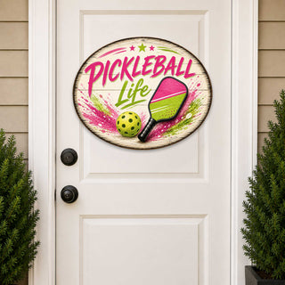 Pickleball Life Wall Decor – Rustic Pickleball Sports Sign – 19x19 Round Wall Art by G. Debrekht - 8652880H