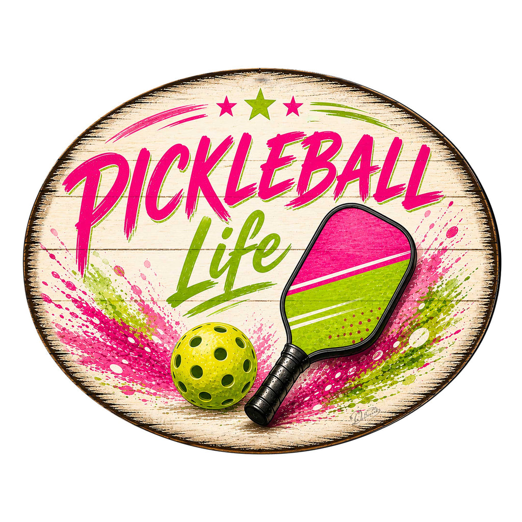 Pickleball Life Wall Decor – Rustic Pickleball Sports Sign – 19x19 Round Wall Art by G. Debrekht - 8652880H