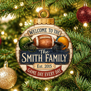 Personalized Football Family Ornament – Custom Football Christmas Ornament – Rustic Sports Tree Decor by G.Debrekht - 8652882