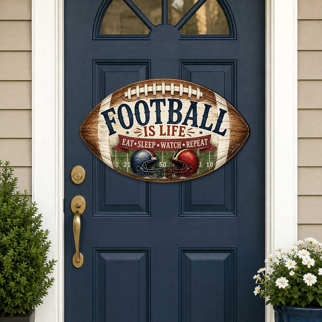 Football Is Life Door Hanger – Rustic Football Sports Sign – 19x19 Football Wall Decor by G.Debrekht - 8652883H