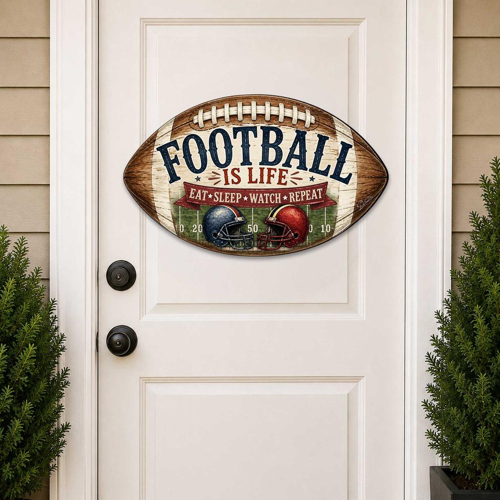 Football Is Life Door Hanger – Rustic Football Sports Sign – 19x19 Football Wall Decor by G.Debrekht - 8652883H