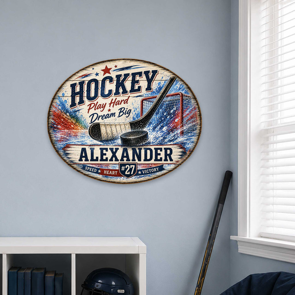 Personalized Hockey Wall Decor – Custom Hockey Name Sign – 19x19 Round Sports Wall Art by G. Debrekht - 8652886H
