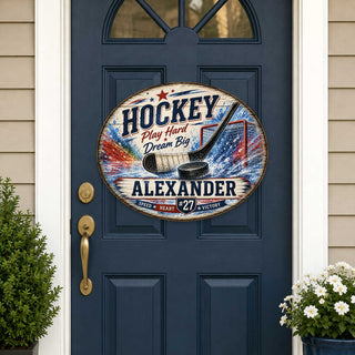 Personalized Hockey Wall Decor – Custom Hockey Name Sign – 19x19 Round Sports Wall Art by G. Debrekht - 8652886H
