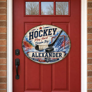 Personalized Hockey Wall Decor – Custom Hockey Name Sign – 19x19 Round Sports Wall Art by G. Debrekht - 8652886H