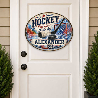 Personalized Hockey Wall Decor – Custom Hockey Name Sign – 19x19 Round Sports Wall Art by G. Debrekht - 8652886H