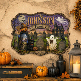 Personalized Halloween Family Wooden Door Hanger – Handcrafted Wooden Fall Door Décor by G. Debrekht - 8652893H