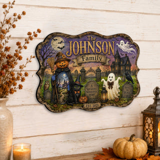 Personalized Halloween Family Wooden Door Hanger – Handcrafted Wooden Fall Door Décor by G. Debrekht - 8652893H