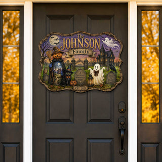 Personalized Halloween Family Wooden Door Hanger – Handcrafted Wooden Fall Door Décor by G. Debrekht - 8652893H