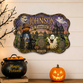 Personalized Halloween Family Wooden Door Hanger – Handcrafted Wooden Fall Door Décor by G. Debrekht - 8652893H