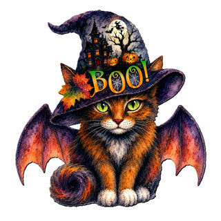 Boo Cat Halloween Wooden Door Hanger – Handcrafted Wooden Fall Door Décor by G. Debrekht - 8652895H