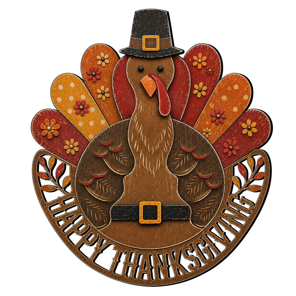 Thanksgiving Turkey Wooden Door Hanger – Handcrafted Wooden Fall Door Décor - 8652900H