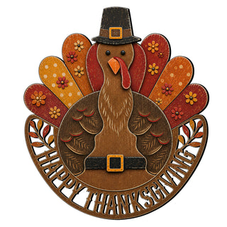 Thanksgiving Turkey Wooden Door Hanger – Handcrafted Wooden Fall Door Décor - 8652900H