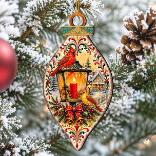 Christmas Cardinals Lantern Wooden Ornament – Winter Cardinal Holiday Décor by G. Debrekht – 8652903
