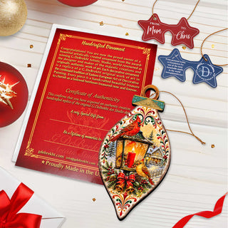 Christmas Cardinals Lantern Wooden Ornament – Winter Cardinal Holiday Décor by G. Debrekht – 8652903