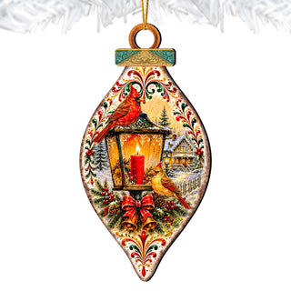 Christmas Cardinals Lantern Wooden Ornament – Winter Cardinal Holiday Décor by G. Debrekht – 8652903