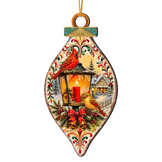Christmas Cardinals Lantern Wooden Ornament – Winter Cardinal Holiday Décor by G. Debrekht – 8652903