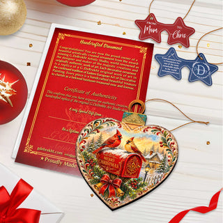 Merry Christmas Cardinals Mailbox Wooden Ornament – Heart-Shaped Holiday Décor by G. Debrekht – 8652904