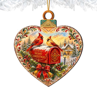 Merry Christmas Cardinals Mailbox Wooden Ornament – Heart-Shaped Holiday Décor by G. Debrekht – 8652904