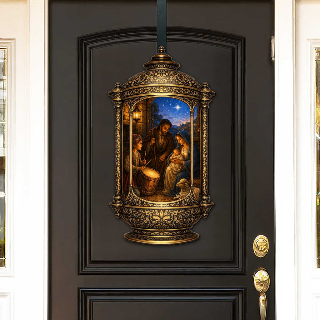 Holy Family Nativity Lantern Wooden Door Hanger – Religious Christmas Décor by G. Debrekht – 8652905H