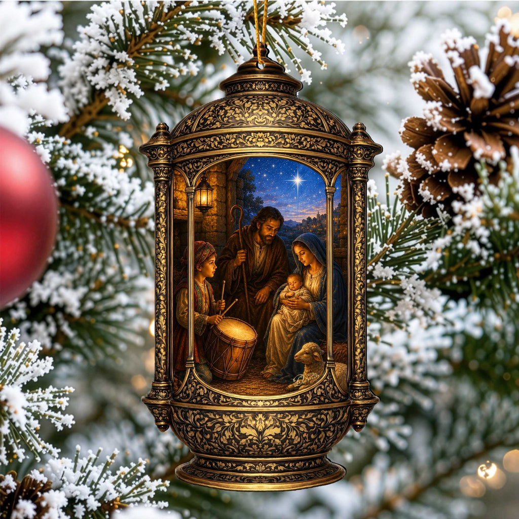 Holy Family Nativity Lantern Wooden Christmas Ornament – Religious Holiday Décor by G. Debrekht – 8652905