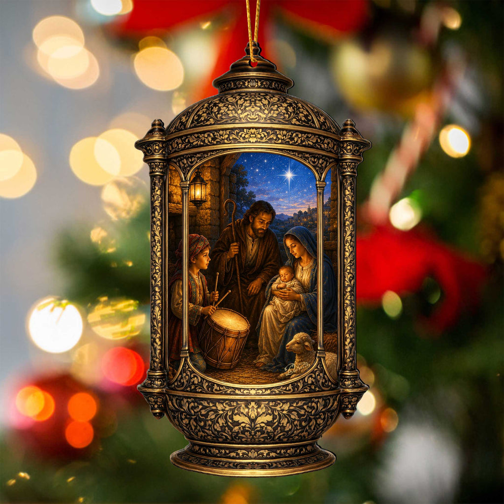 Holy Family Nativity Lantern Wooden Christmas Ornament – Religious Holiday Décor by G. Debrekht – 8652905