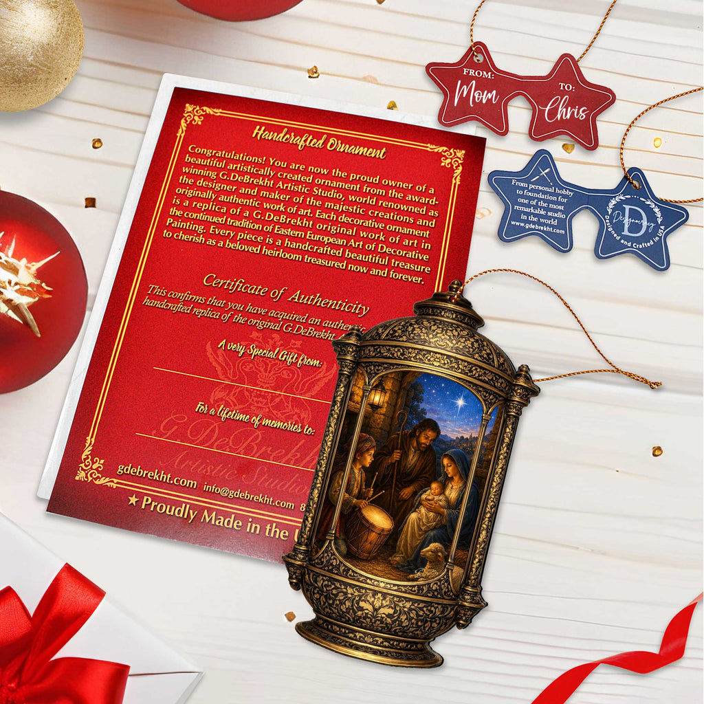 Holy Family Nativity Lantern Wooden Christmas Ornament – Religious Holiday Décor by G. Debrekht – 8652905