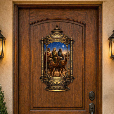Three Wise Men Nativity Christmas Wooden Door Hanger – Ornate Lantern Holiday Door Décor by G. DeBrekht – 8652906H