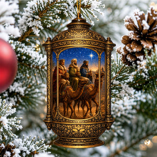 Three Wise Men Lantern Wooden Christmas Ornament – Religious Nativity Décor by G. Debrekht – 8652906